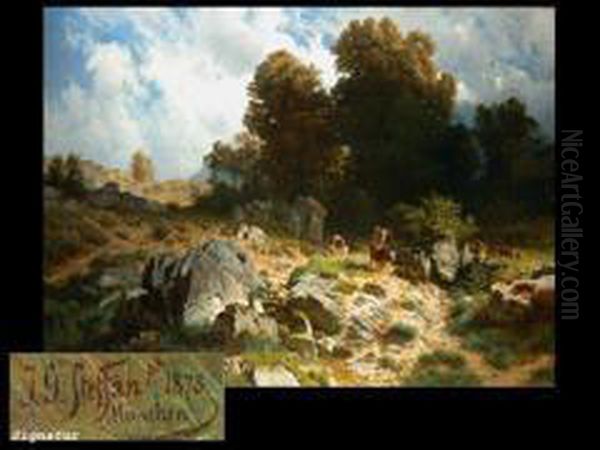 Kuhe Und Hirten In Einer Gebirgslandschaft - view 1