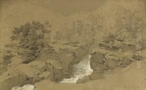 Felsenlandschaft Mit Wasserfall. by Johann Gottfried Steffan