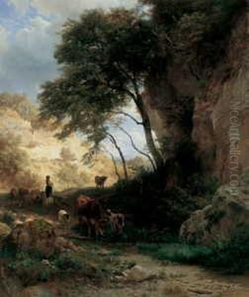 Sudliche Berglandschaft Mit
Vieh. Signiert Und Datiert Unten Links: J.g. Steffan Pt. 1869 Munchen.
Ol Auf Leinwand (doubliert). H 80; B 67 Cm. Farbtafel - view 1