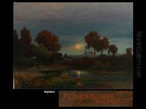 Mondnacht In Der Au Bei Munchen by Johann Gottfried Steffan