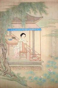 Girl Seated on Porch by Fu Chuiu Ying Shih
