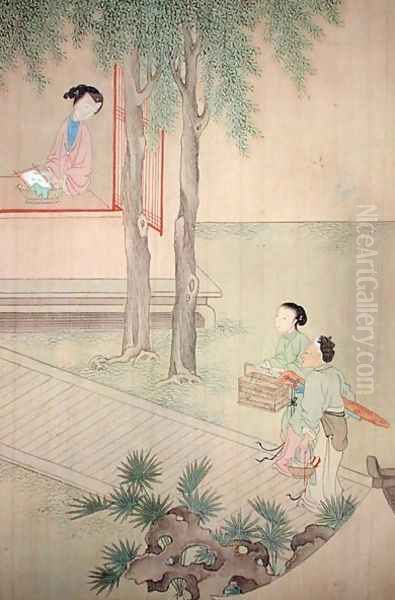 Two Girls with Birdcage and Basket - view 1