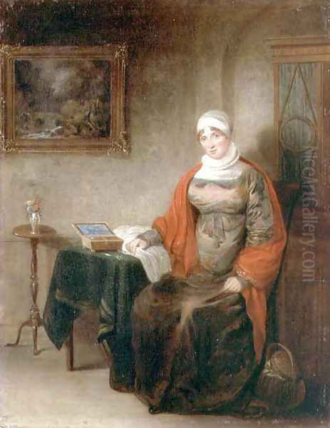 Portrait of Mrs John Crome Seated at a Table by an Open Workbox - view 1