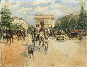 Caleches Pres De L'arc De Triomphe. by Georges Stein