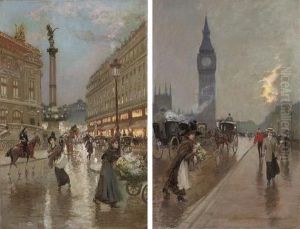 The Opera, Paris; And Westminster Bridge, London by Georges Stein