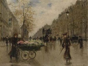 Marchande De Fleurs Sur Les Grands Boulevards, A Paris by Georges Stein