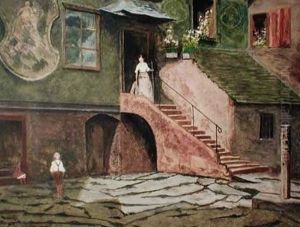 Scene De Genre Dans Une Cour by Georges Stein
