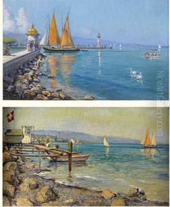 Georges Stein (1870-?), Labarque Du Leman Sur Les Rives De Geneve by Georges Stein