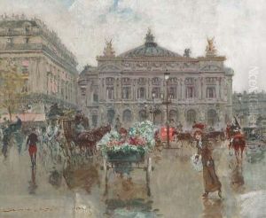 Les Marchandes De Fleurs De La Place De L'opera by Georges Stein