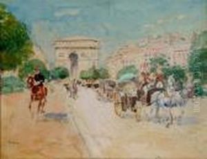 Horsedrawn Carriages With The Arc De Triomphe In The Background
