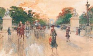 Busy Traffic On The Champs Elyses, Paris