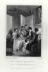 Family Scene - Evening in the Drawing Room, from 'The Social Day' by Peter Coxe, engraved by J. Scott, published 1822 by Stothard, T. & Stephanoff, J.