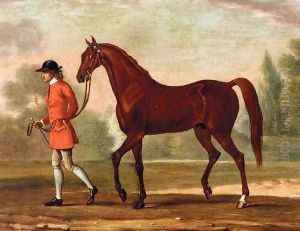 Portrait of 'Dormouse', a Bay Racehorse Led by a Jockey