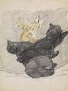 Cinq Chats Endormis by Theophile Alexandre Steinlen