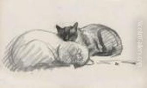 Deux Chats Endormie by Theophile Alexandre Steinlen