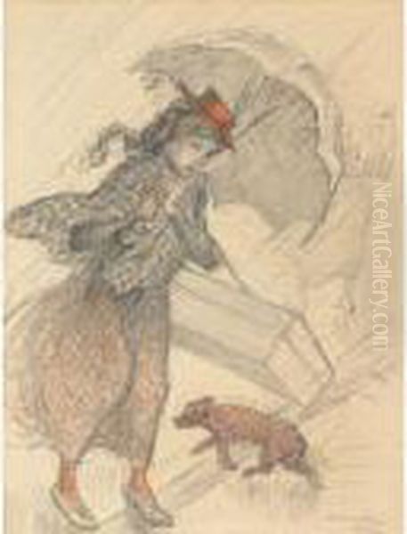 Delivery Woman In The Rain - view 1