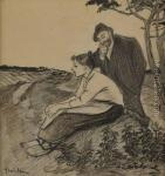 Couple De Paysans Se Reposant Dans Un Champ - view 1