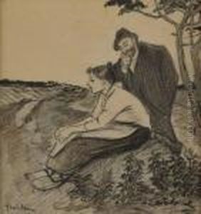Couple De Paysans Se Reposant Dans Un Champ by Theophile Alexandre Steinlen