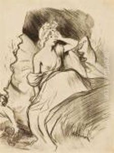 Jeune Femme Au Reveil Assise Dans Son Lit