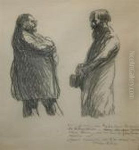 Deux Hommes Discutant by Theophile Alexandre Steinlen