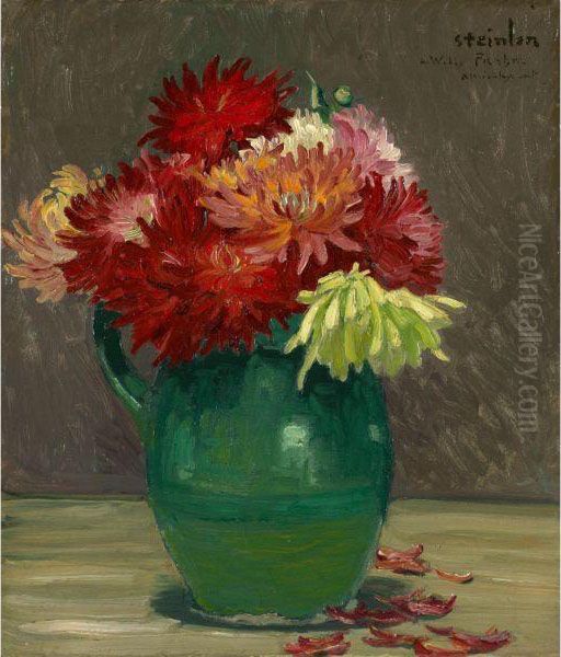 Peonies In Green Jug - view 1