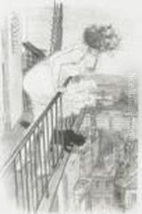 Jeune Femme Au Balcon by Theophile Alexandre Steinlen