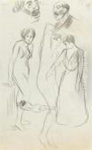 Male And Female Figure Studies by Theophile Alexandre Steinlen