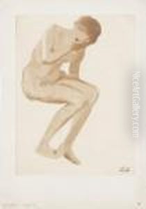 Nu Assis A La Tete Penchee. by Theophile Alexandre Steinlen