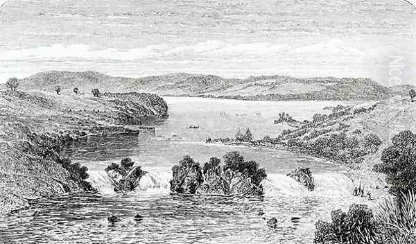 The Ripon Falls - the Nile flowing out of Victoria Nyanza, from Journal of the Discovery of the Source of the Nile by Speke, published 1863 - view 1