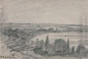 Paysage Lacustre Fusain Et Mine De Plombsur Papier