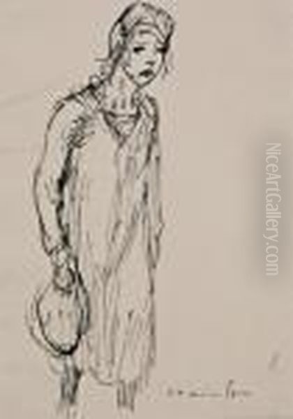 Jeune Fille Eploree Encre Sur Papier - view 1