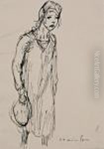 Jeune Fille Eploree Encre Sur Papier by Theophile Alexandre Steinlen