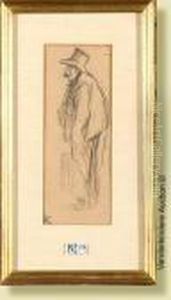 L'homme Au Journal, Fusain Sur Papier by Theophile Alexandre Steinlen