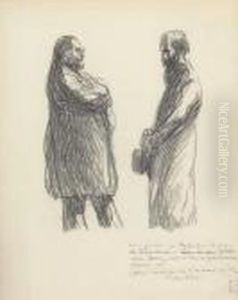 Deux Hommes Discutant by Theophile Alexandre Steinlen