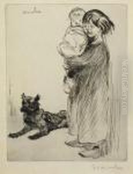Girl With Baby And Dog - view 1