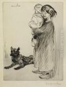 Girl With Baby And Dog Girl With Baby And Dog