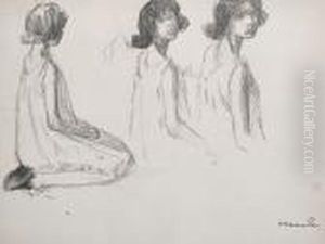 Three Studies Of A Young Girl by Theophile Alexandre Steinlen