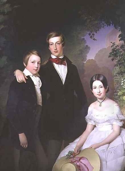 Portrait of Prince Maximilian 1827-49 Prince Moritz 1831-1903 and Princess Leopoldine Louisa 1835-92 of Lobkowicz, 1844 - view 1