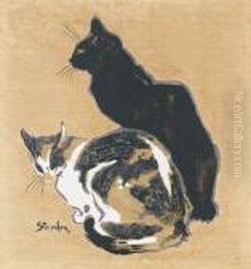 Zwei Katzen. by Theophile Alexandre Steinlen