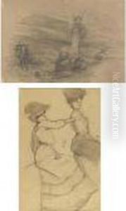 Deux Femmes Assises And Etudes De Guerre: A Double-sided Drawing by Theophile Alexandre Steinlen