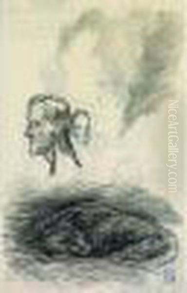 Etude De Chat Endormi Et De Visage D'homme De Profil - view 1