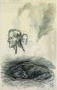 Etude De Chat Endormi Et De Visage D'homme De Profil by Theophile Alexandre Steinlen