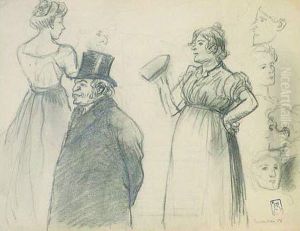 Etude De Figures Dont Homme En
Manteau Et Chapeau Haut De Forme Et Femme Au Fer A Repasser by Theophile Alexandre Steinlen