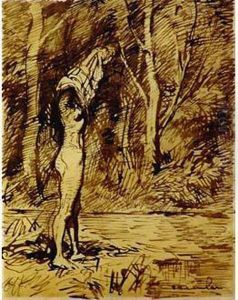 Femme Se Deshabillant Pres D'un Lac by Theophile Alexandre Steinlen