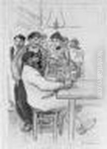 Homme Assis Devant Un Verre D'absinthe, Personnages Autour De
 Lui
