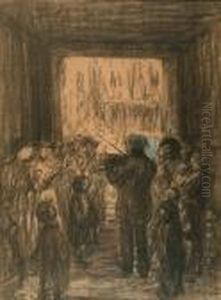 Crowd Listening To A Fiddler by Theophile Alexandre Steinlen
