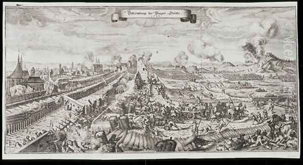 The Storming of Prague by the Swedes in October-November 1648, from Theatrum Europaeum, Volume VI, engraved by Matthaus Merian the Younger, 1652 - view 1