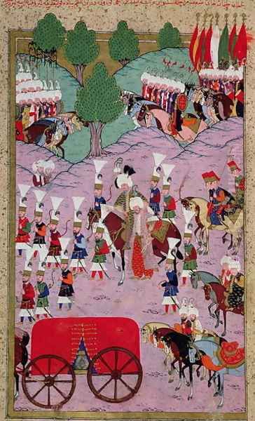 TSM H.1524 Hunername The Army of Suleyman the Magnificent 1494-1566 Leave for Europe, from the Book of Excellence by Lokman, 1588 - view 1