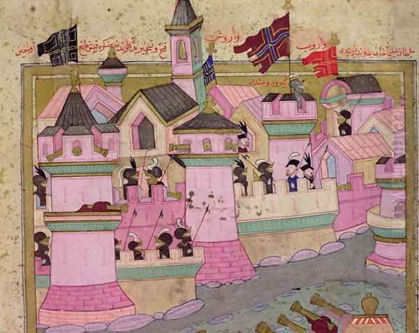 TSM H.1524 Siege of Vienna by Suleyman I 1494-1566 the Magnificent, in 1529, from the Hunername by Lokman, detail of Vienna, 1588 - view 1
