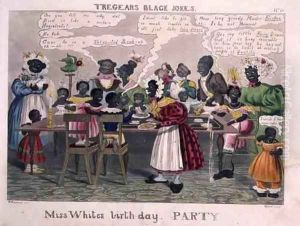 Miss Whites Birthday Party, from Tregears Black Jokes, by Hunt, published by T.S. Tregear, London, 1834 by W. Summers